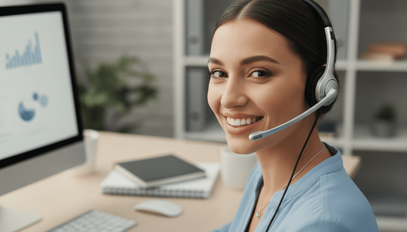 Call center agent actively engaged on a customer call